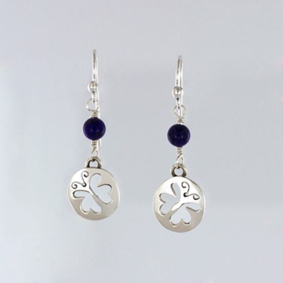 Far Fetched Cutout Butterfly Dangle Earrings Lapis Bead 925 Sterling Silver - Picture 1 of 1